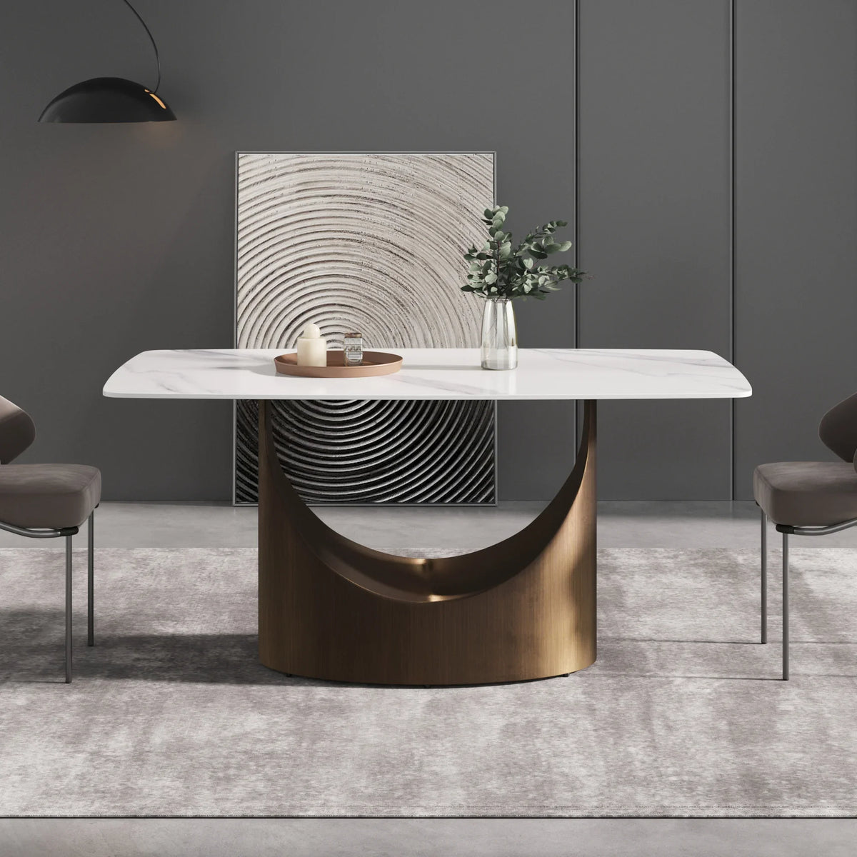 Marbella Sintered Stone Dining Table | 63" White Gloss Rectangular With Curved Edge