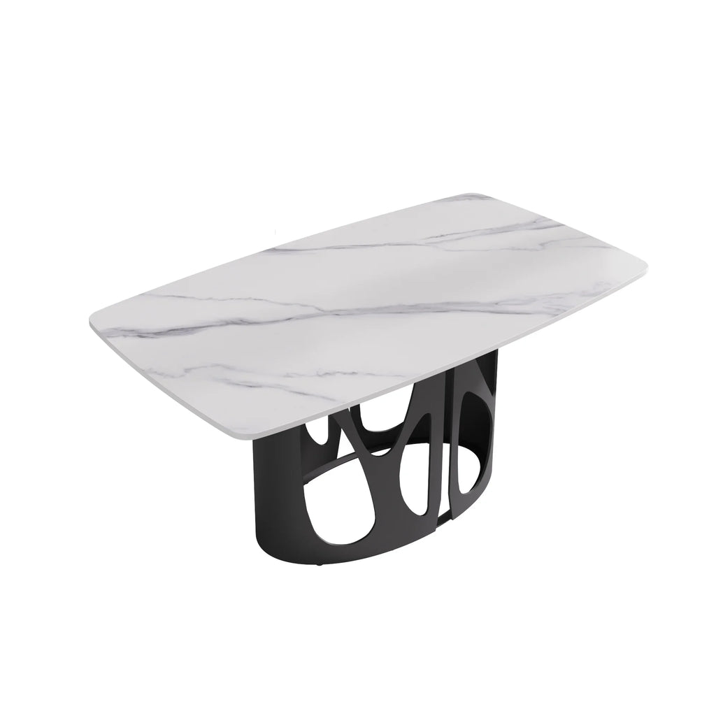 Marbella Sintered Stone Dining Table | 63" White Gloss Rectangular With Curved Edge