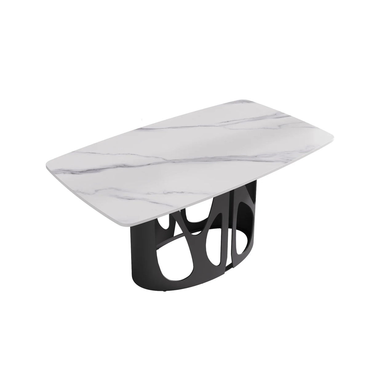 Marbella Sintered Stone Dining Table | 63" White Gloss Rectangular With Curved Edge