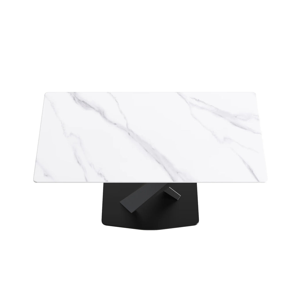 Marbella Sintered Stone Dining Table | 63" White Gloss Rectangular With Straight Edge