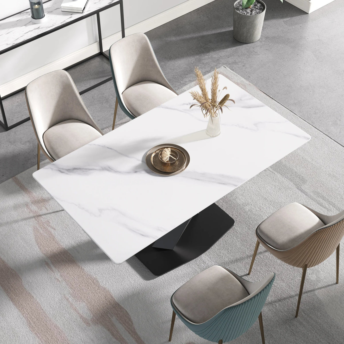 Marbella Sintered Stone Dining Table | 63" White Gloss Rectangular With Straight Edge