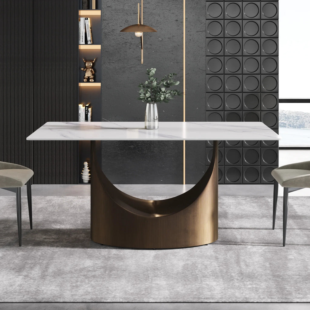 Marbella Sintered Stone Dining Table | 63" White Gloss Rectangular With Straight Edge