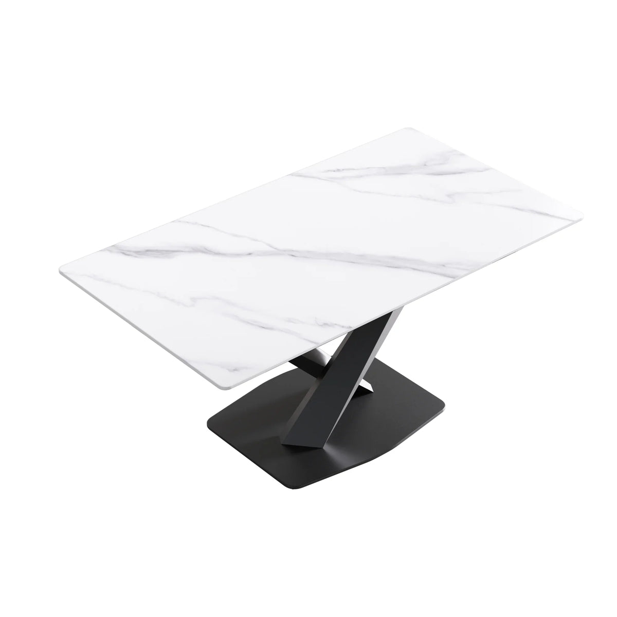 Marbella Sintered Stone Dining Table | 63" White Gloss Rectangular With Straight Edge