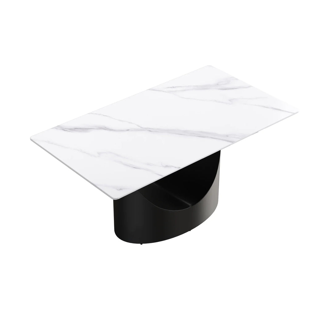 Marbella Sintered Stone Dining Table | 63" White Gloss Rectangular With Straight Edge