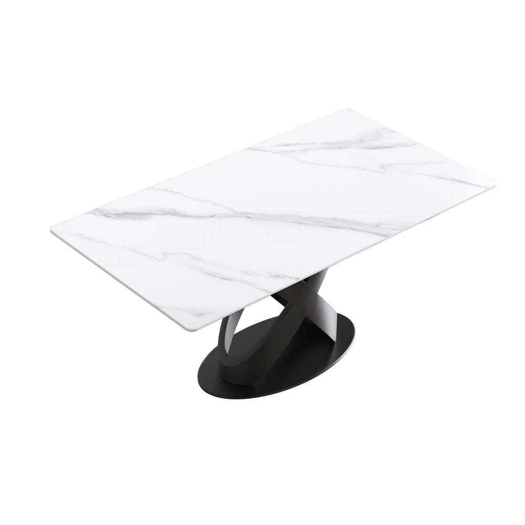 Marbella Sintered Stone Dining Table | 63" White Gloss Rectangular With Straight Edge