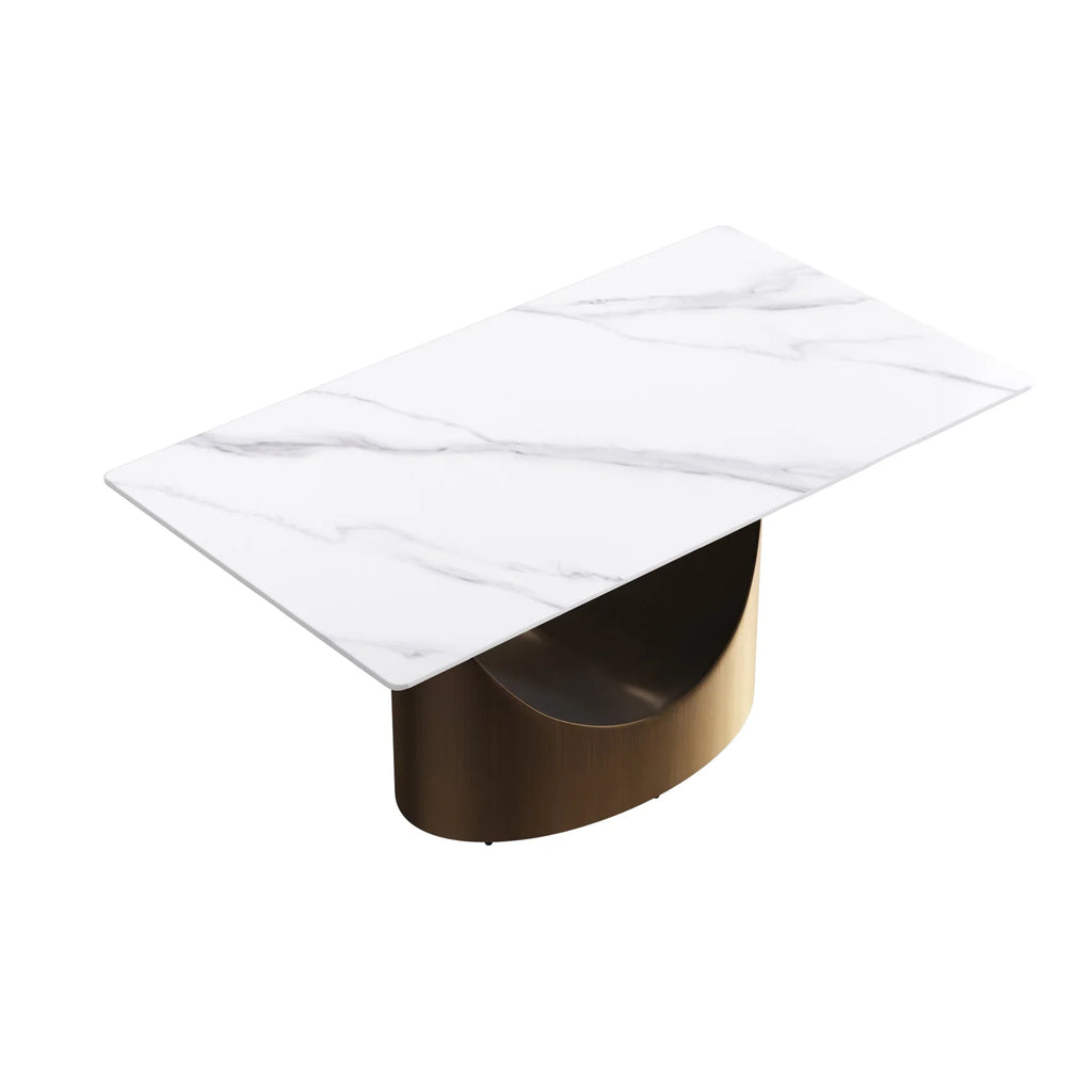 Marbella Sintered Stone Dining Table | 63" White Gloss Rectangular With Straight Edge