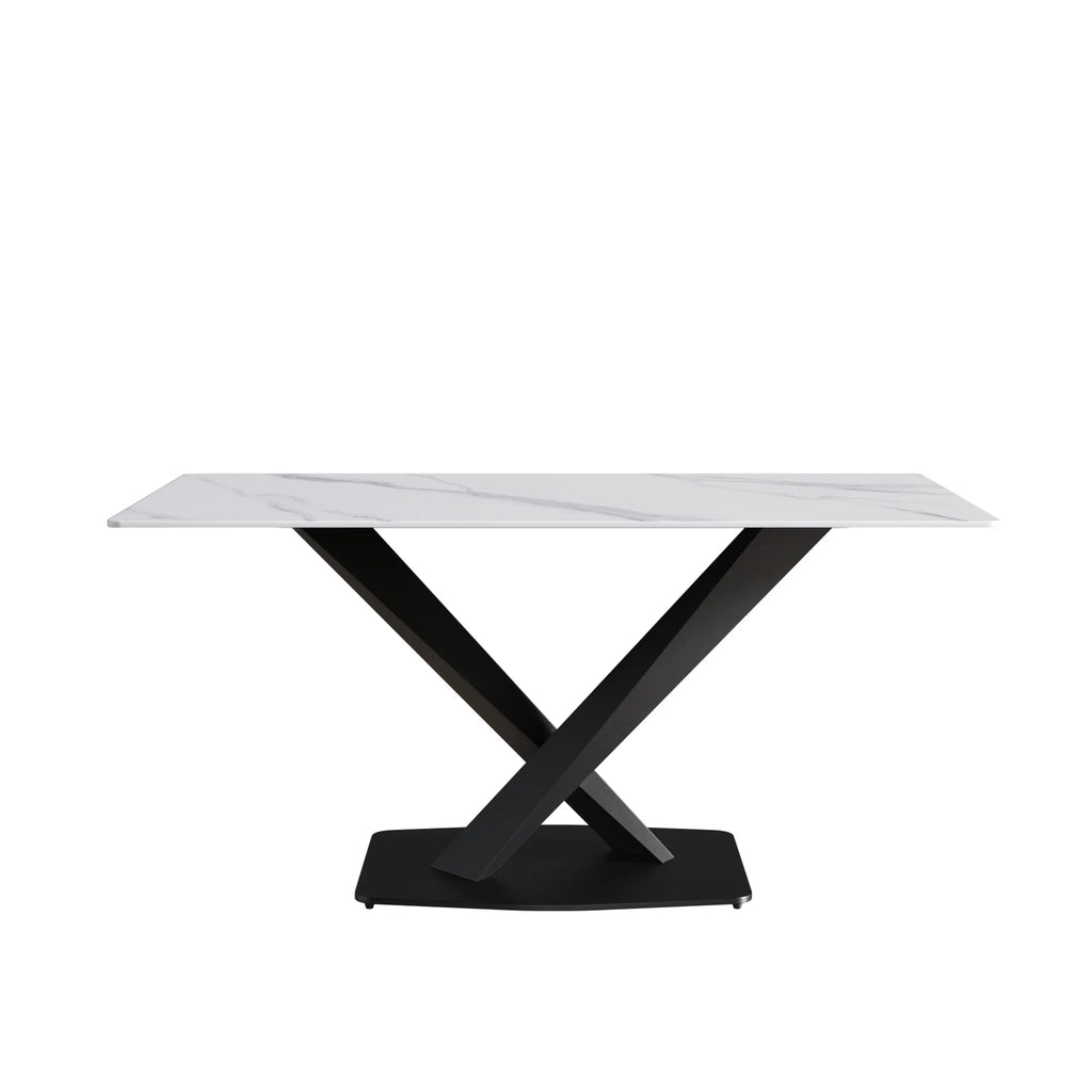 Marbella Sintered Stone Dining Table | 63" White Gloss Rectangular With Straight Edge