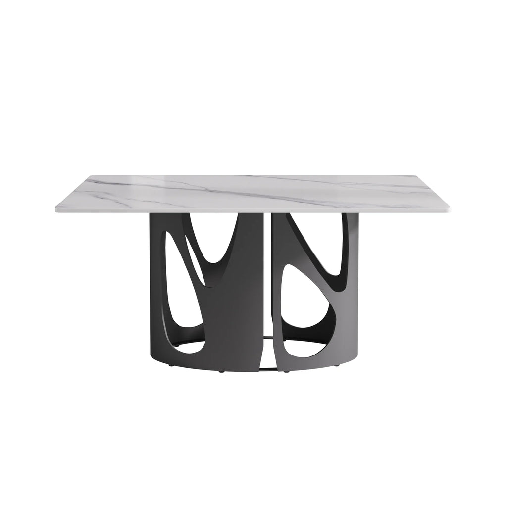 Marbella Sintered Stone Dining Table | 63" White Gloss Rectangular With Straight Edge
