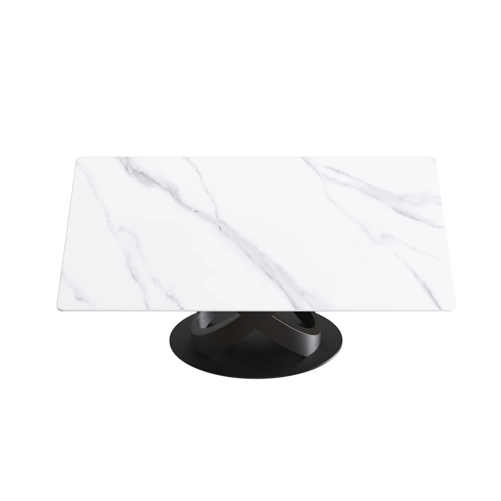 Marbella Sintered Stone Dining Table | 63" White Gloss Rectangular With Straight Edge