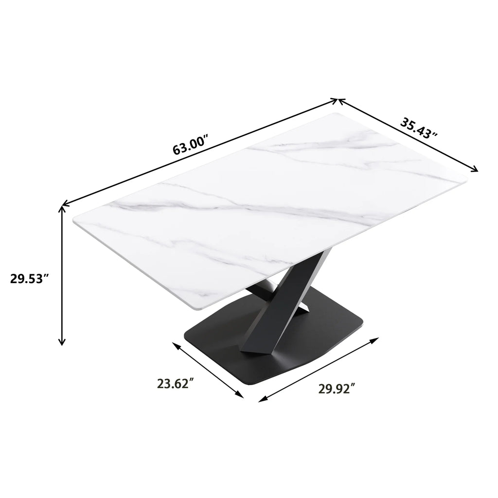 Marbella Sintered Stone Dining Table | 63" White Gloss Rectangular With Straight Edge