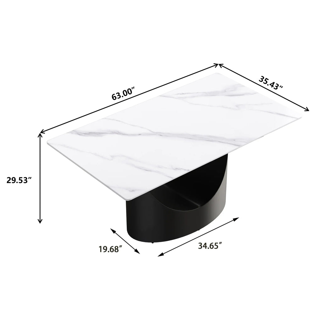 Marbella Sintered Stone Dining Table | 63" White Gloss Rectangular With Straight Edge