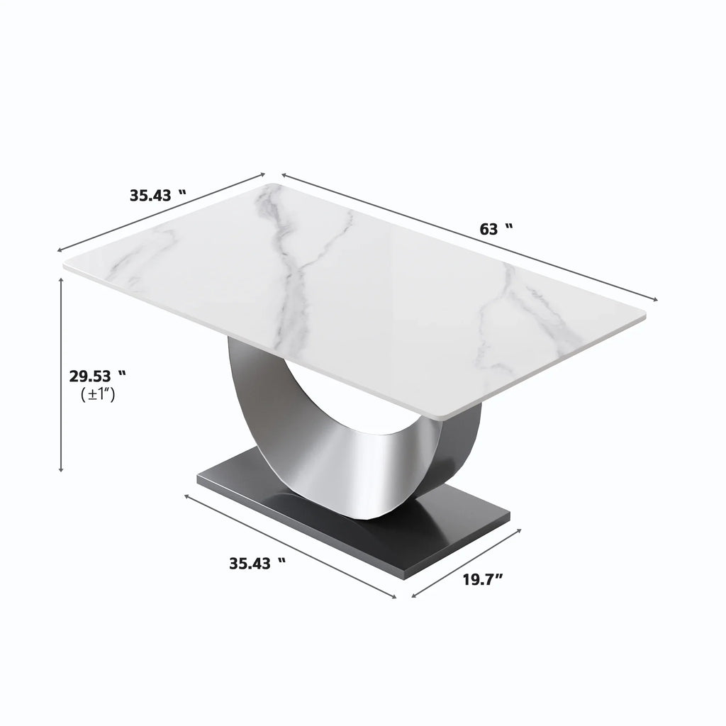 Marbella Sintered Stone Dining Table | 63" White Gloss Rectangular With Straight Edge