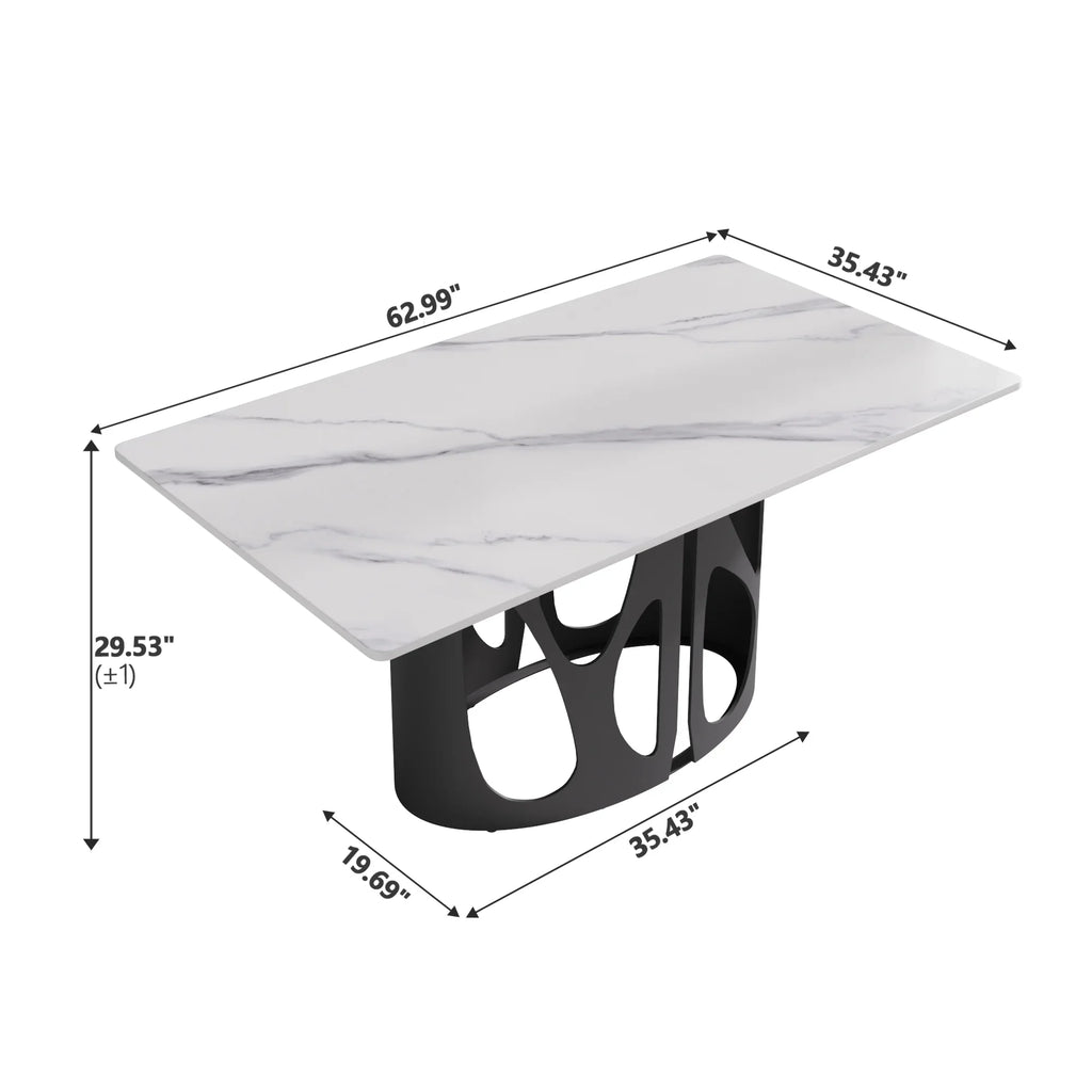 Marbella Sintered Stone Dining Table | 63" White Gloss Rectangular With Straight Edge