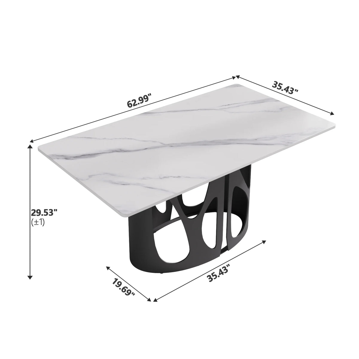 Marbella Sintered Stone Dining Table | 63" White Gloss Rectangular With Straight Edge