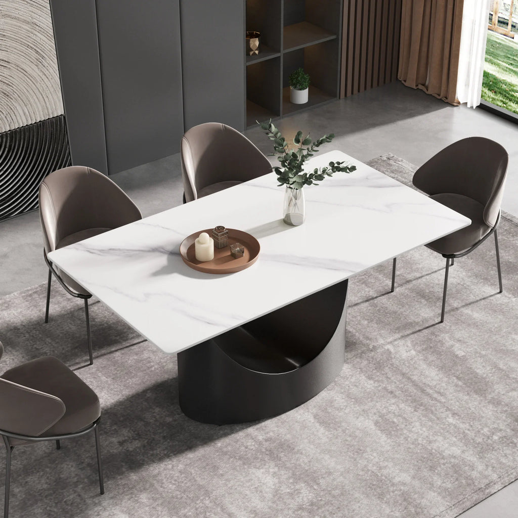 Marbella Sintered Stone Dining Table | 63" White Gloss Rectangular With Straight Edge