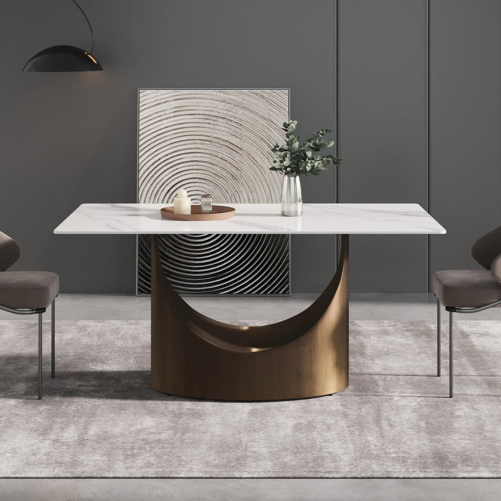 Marbella Sintered Stone Dining Table | 63" White Gloss Rectangular With Straight Edge