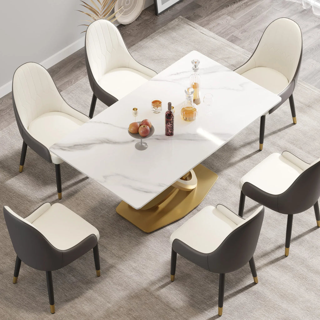 Marbella Sintered Stone Dining Table | 63" White Gloss Rectangular With Straight Edge