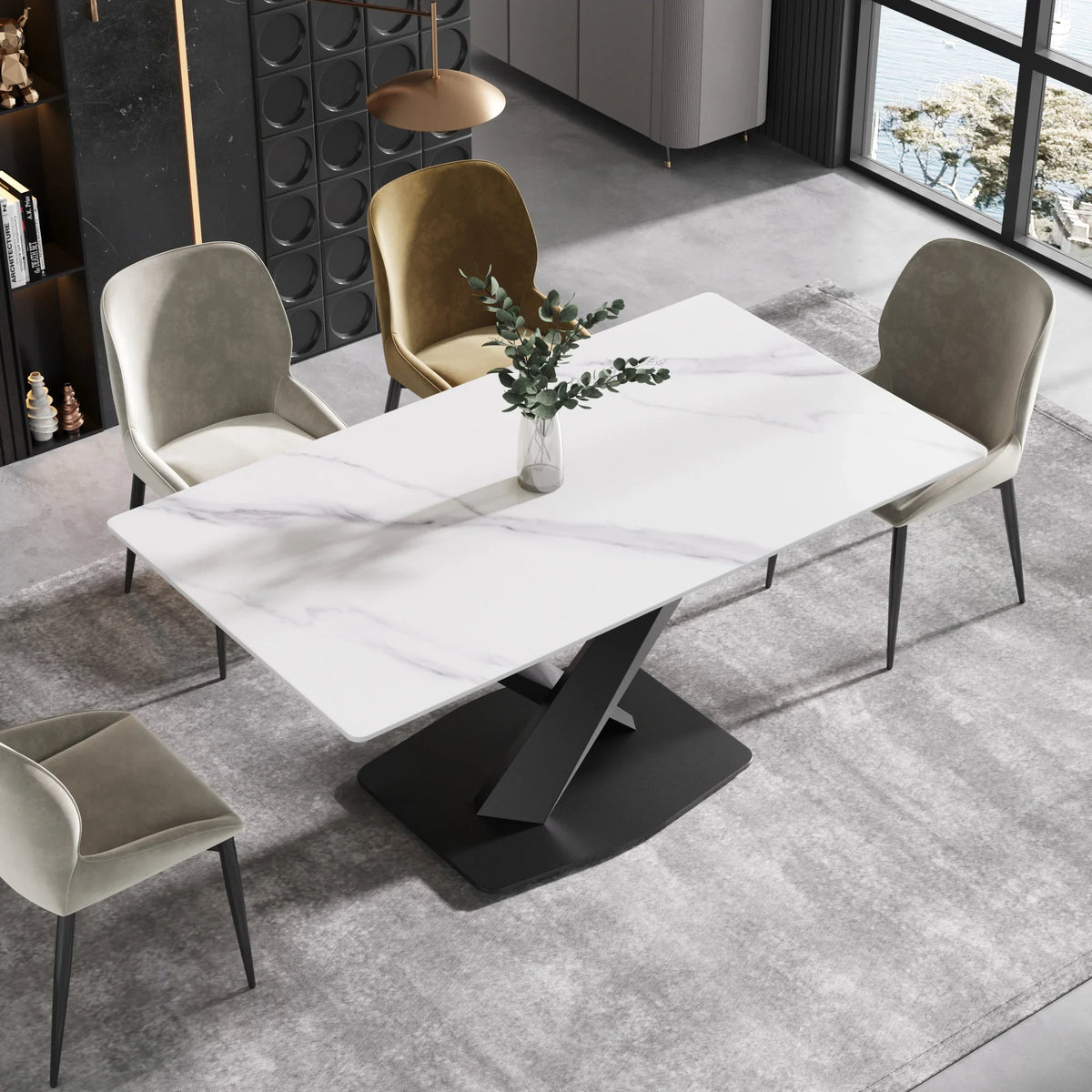 Marbella Sintered Stone Dining Table | 63" White Gloss Rectangular With Straight Edge