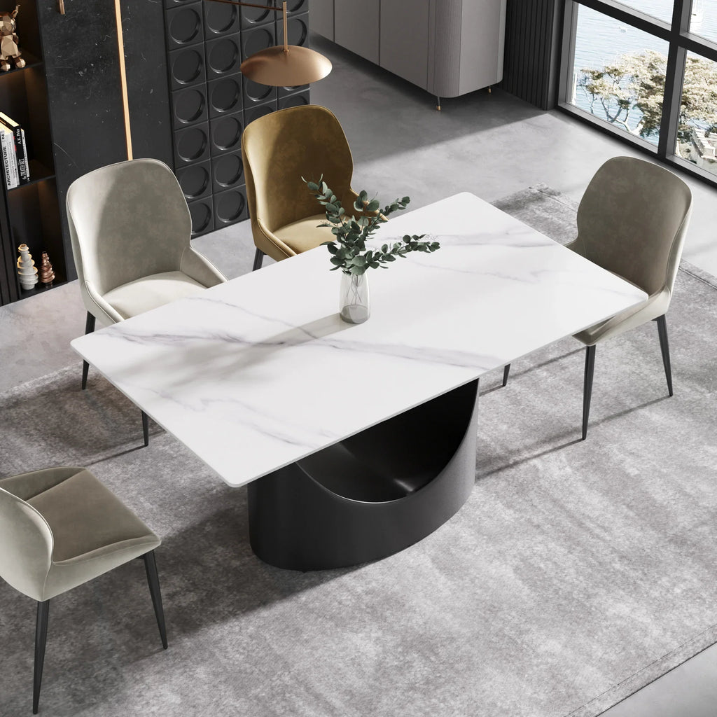 Marbella Sintered Stone Dining Table | 63" White Gloss Rectangular With Straight Edge