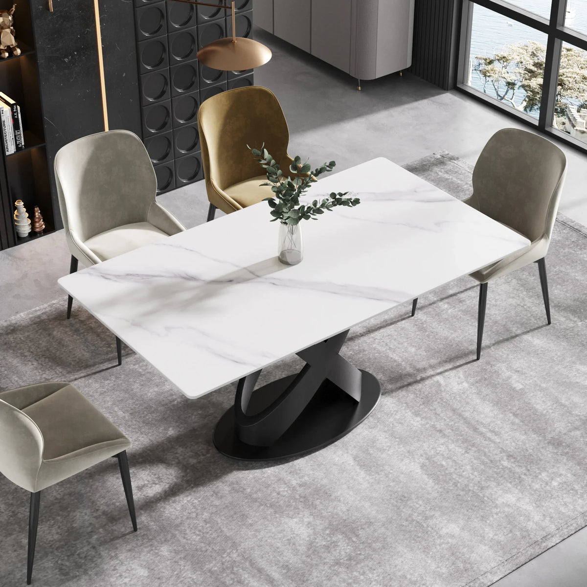 Marbella Sintered Stone Dining Table | 63" White Gloss Rectangular With Straight Edge