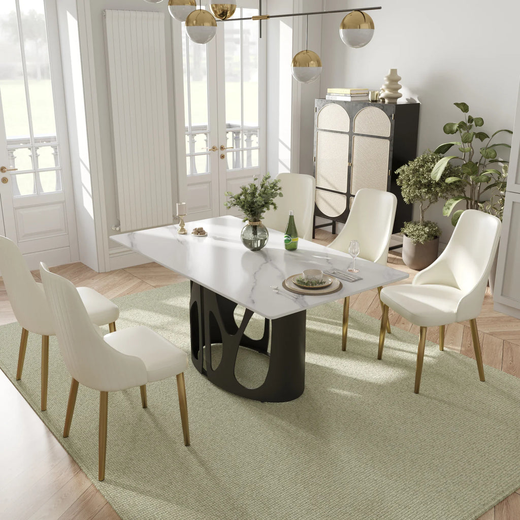 Marbella Sintered Stone Dining Table | 63" White Gloss Rectangular With Straight Edge