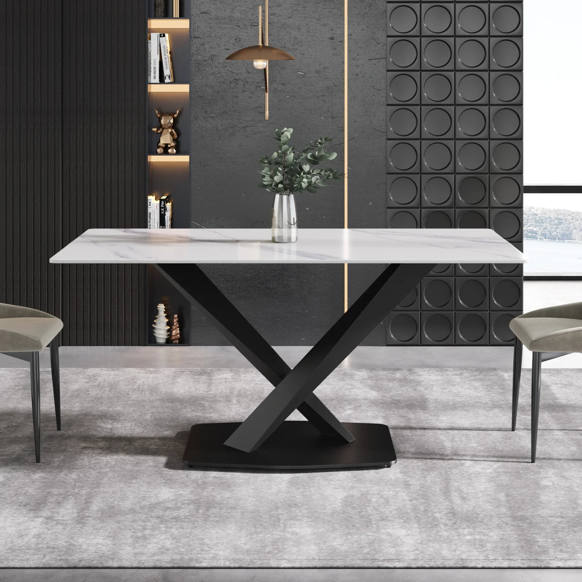 Marbella Sintered Stone Dining Table | 63" White Gloss Rectangular With Straight Edge