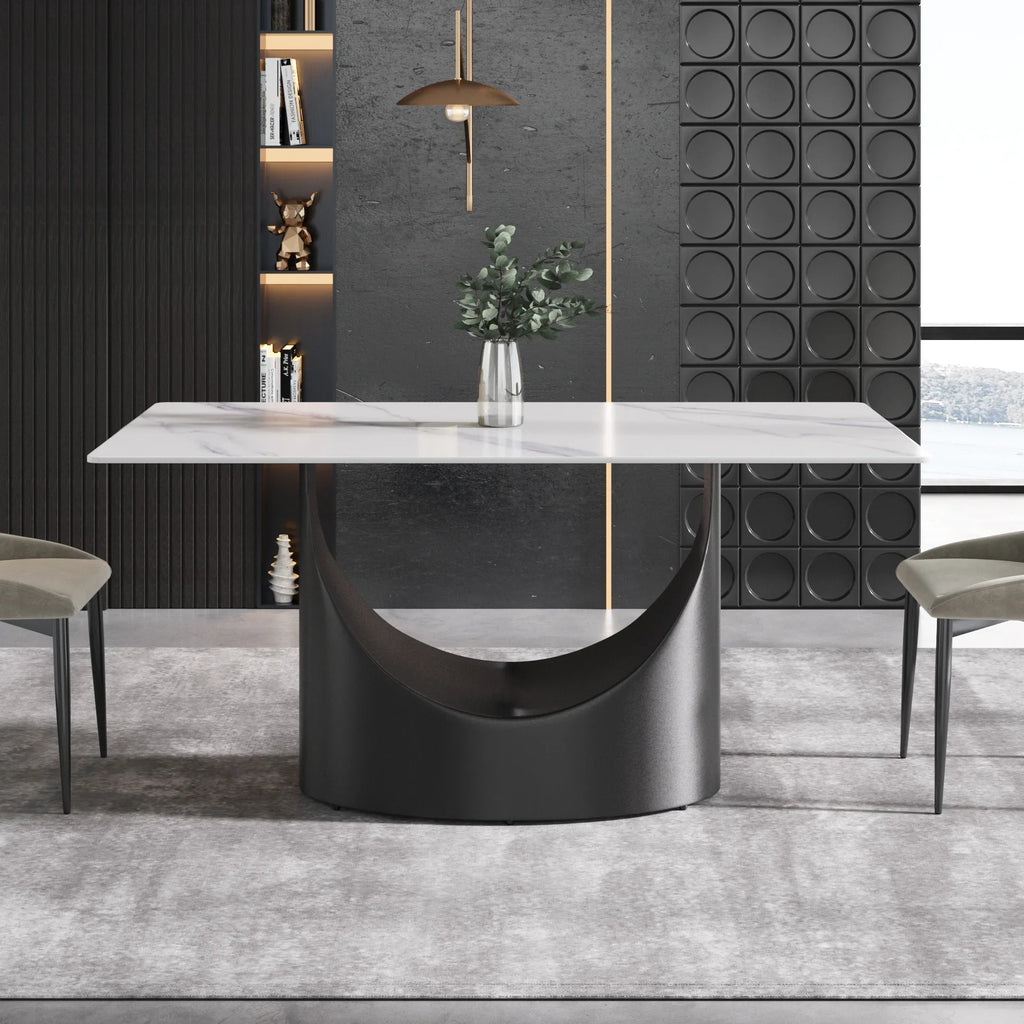Marbella Sintered Stone Dining Table | 63" White Gloss Rectangular With Straight Edge