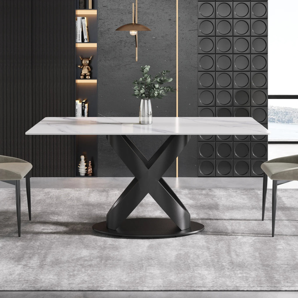 Marbella Sintered Stone Dining Table | 63" White Gloss Rectangular With Straight Edge