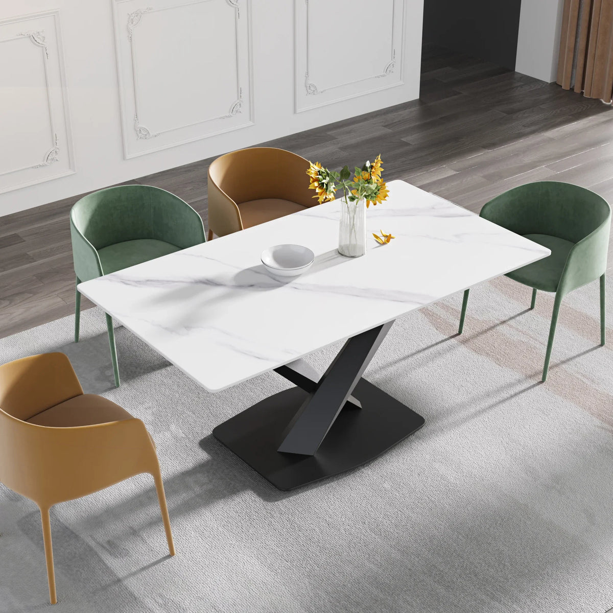 Marbella Sintered Stone Dining Table | 63" White Gloss Rectangular With Straight Edge