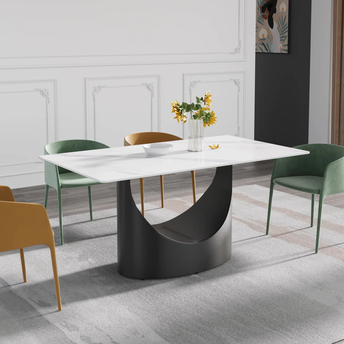 Marbella Sintered Stone Dining Table | 63" White Gloss Rectangular With Straight Edge