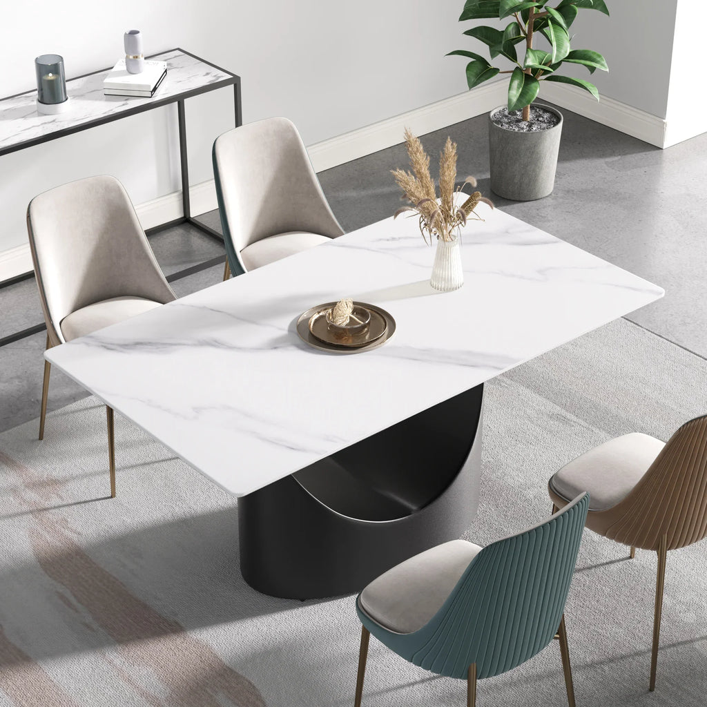 Marbella Sintered Stone Dining Table | 63" White Gloss Rectangular With Straight Edge