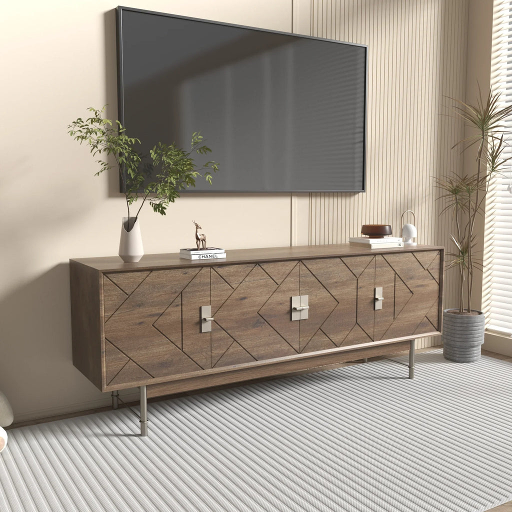 Praxis Wood TV Stand | 67" Brown Rectangular With High Legs