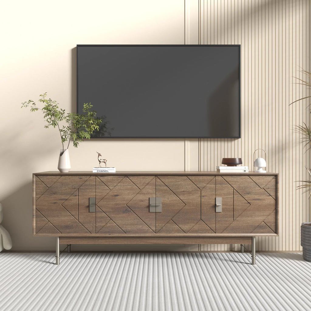 Praxis Wood TV Stand | 67" Brown Rectangular With High Legs