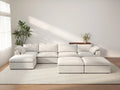 Deluxe Cloud 4-Seater White Sofa Set | 7-Piece (Includes 3 Ottomans), Cotton And Linen Fabric, Washable Cushion Covers