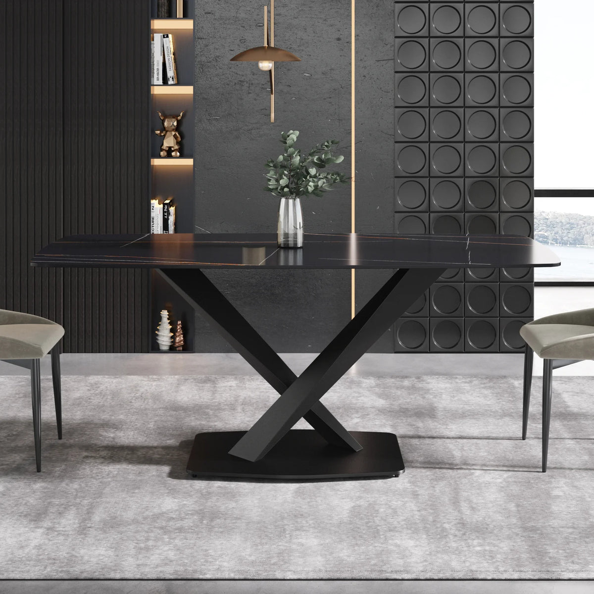 Marbella Sintered Stone Dining Table | 71" Matte Black Rectangular With Curved Edge