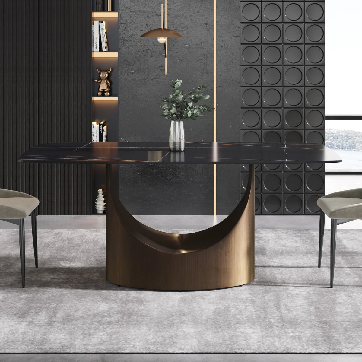 Marbella Sintered Stone Dining Table | 71" Matte Black Rectangular With Curved Edge
