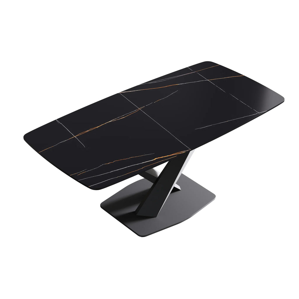 Marbella Sintered Stone Dining Table | 71" Matte Black Rectangular With Curved Edge