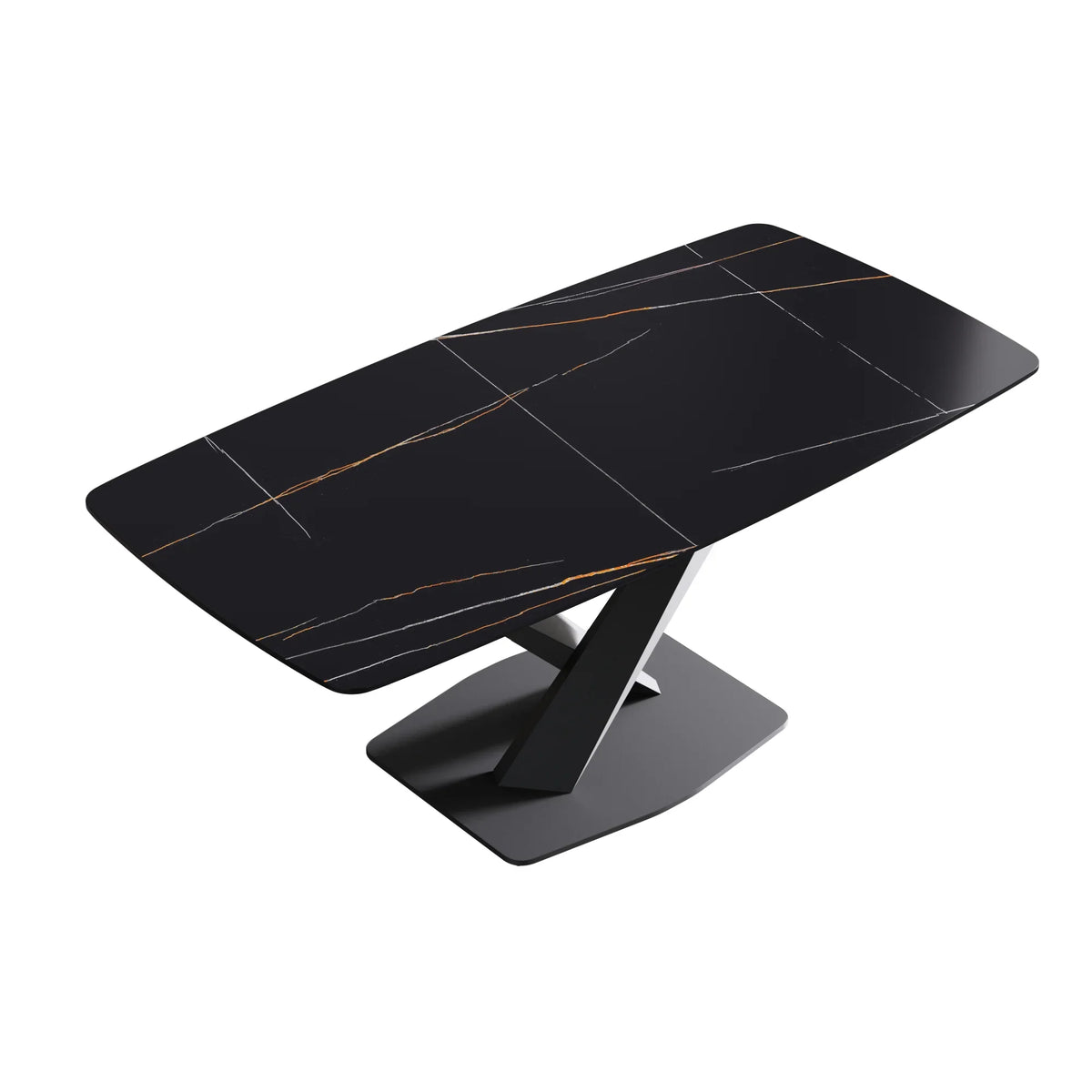 Marbella Sintered Stone Dining Table | 71" Matte Black Rectangular With Curved Edge