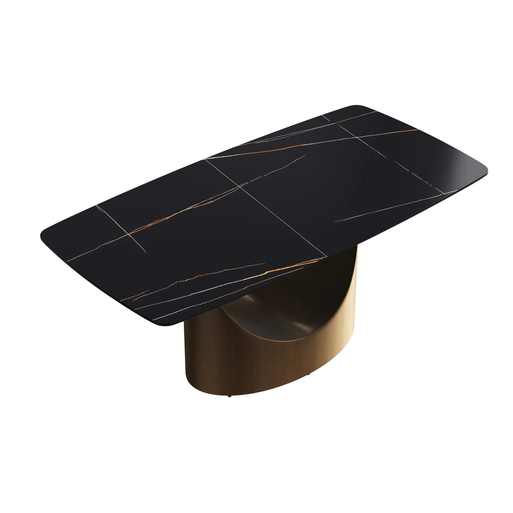 Marbella Sintered Stone Dining Table | 71" Matte Black Rectangular With Curved Edge