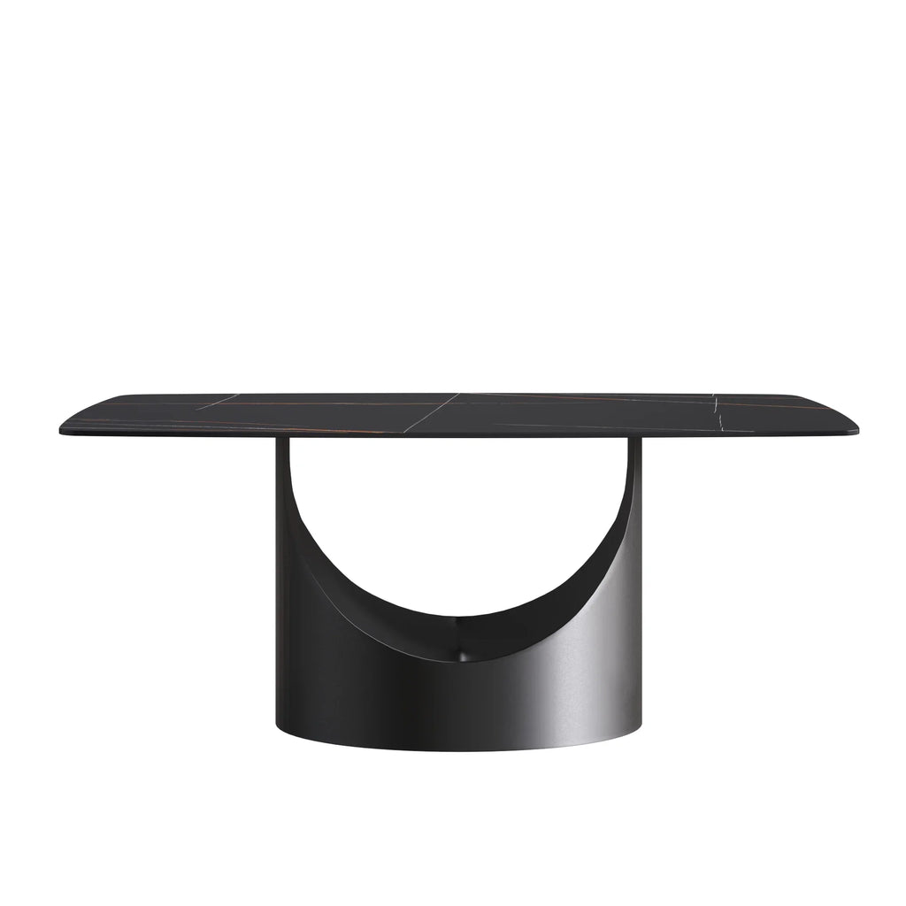 Marbella Sintered Stone Dining Table | 71" Matte Black Rectangular With Curved Edge