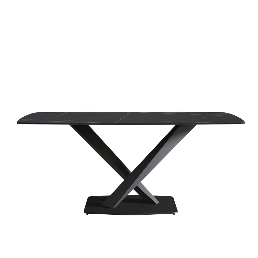 Marbella Sintered Stone Dining Table | 71" Matte Black Rectangular With Curved Edge