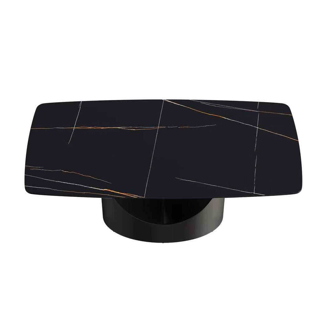 Marbella Sintered Stone Dining Table | 71" Matte Black Rectangular With Curved Edge