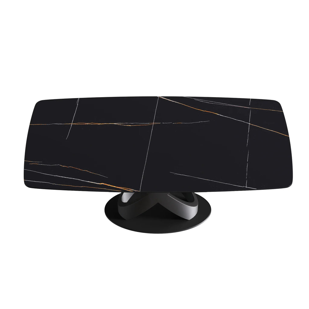 Marbella Sintered Stone Dining Table | 71" Matte Black Rectangular With Curved Edge