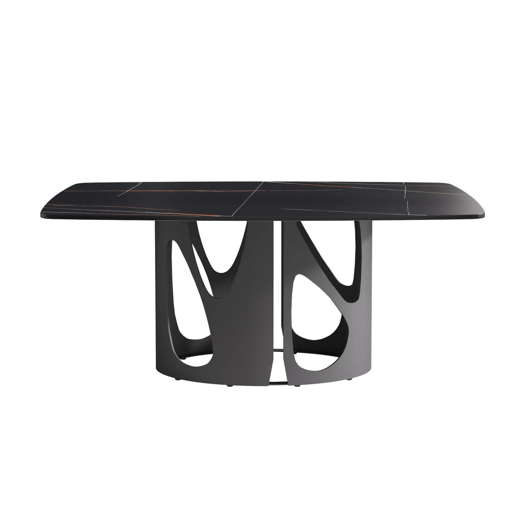 Marbella Sintered Stone Dining Table | 71" Matte Black Rectangular With Curved Edge