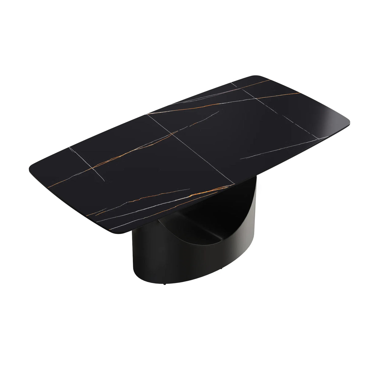 Marbella Sintered Stone Dining Table | 71" Matte Black Rectangular With Curved Edge