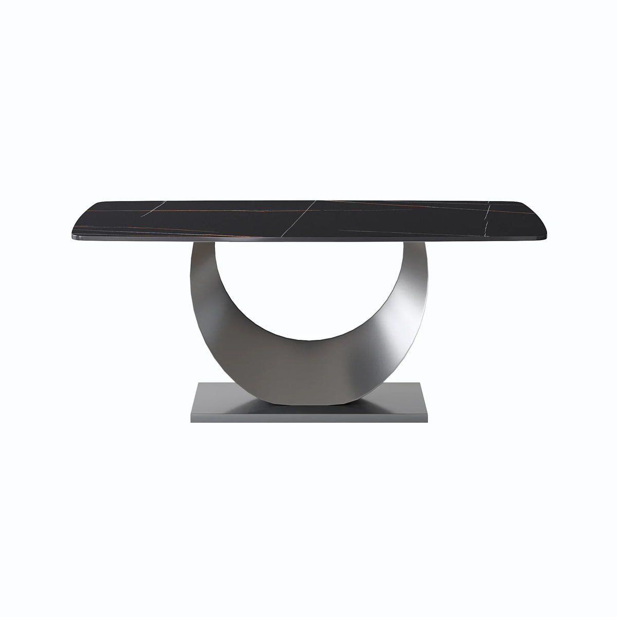 Marbella Sintered Stone Dining Table | 71" Matte Black Rectangular With Curved Edge