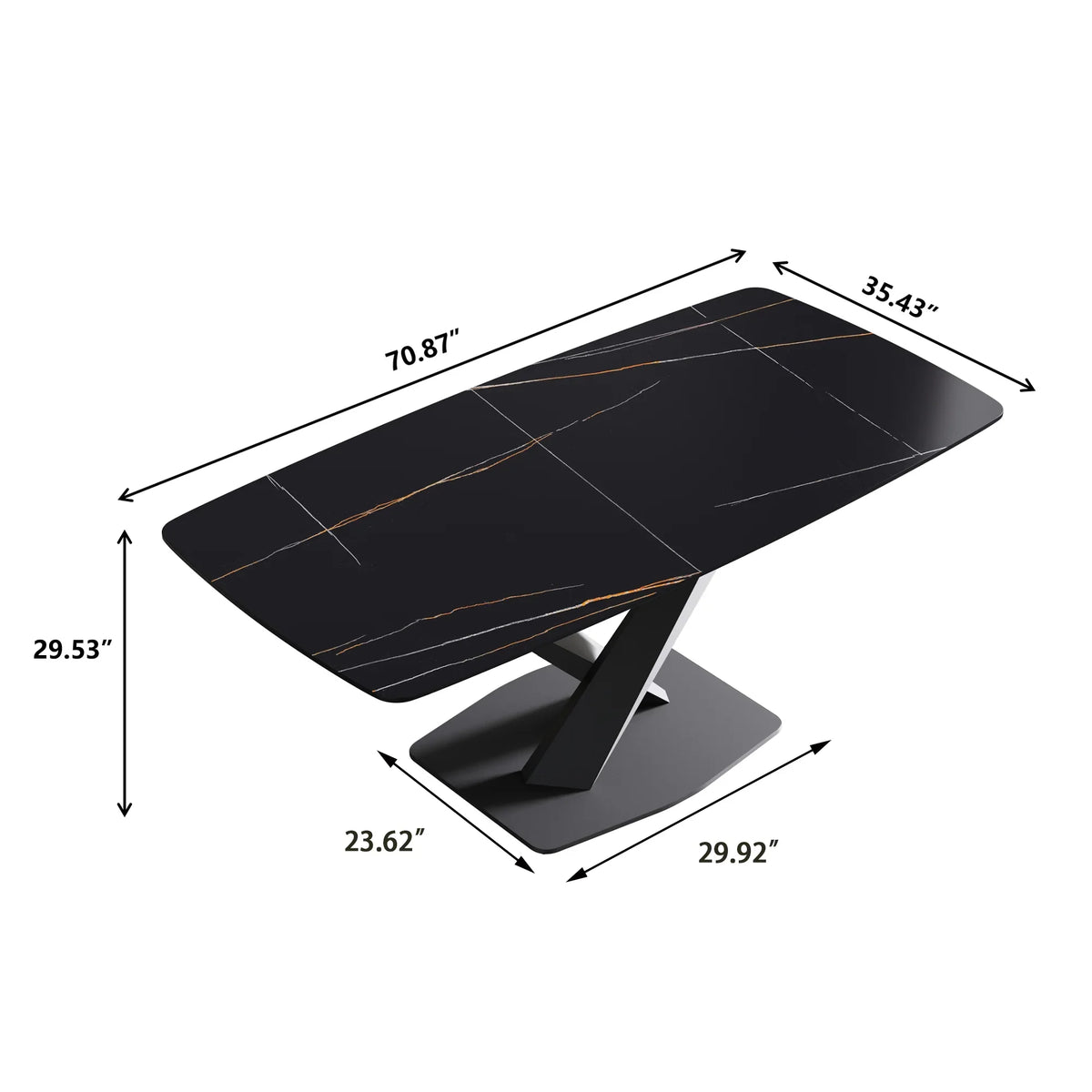 Marbella Sintered Stone Dining Table | 71" Matte Black Rectangular With Curved Edge