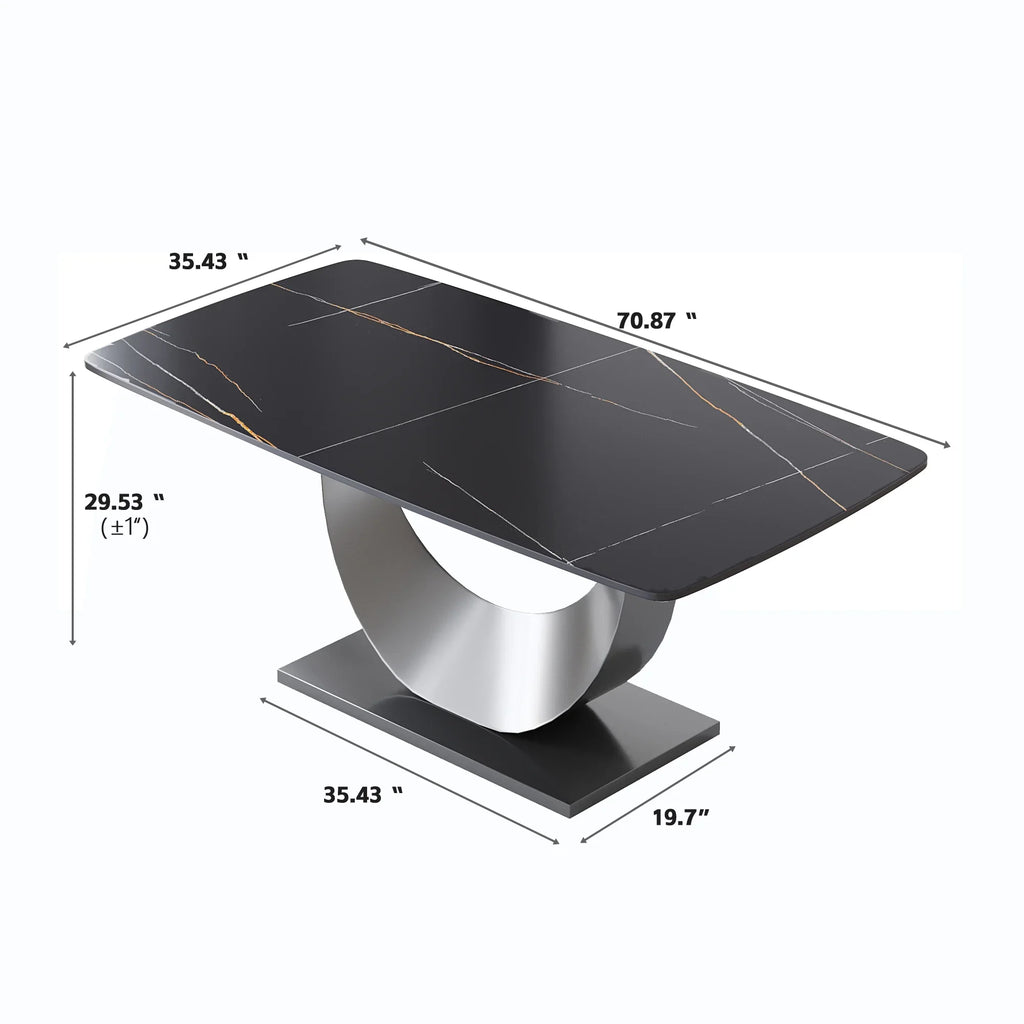 Marbella Sintered Stone Dining Table | 71" Matte Black Rectangular With Curved Edge