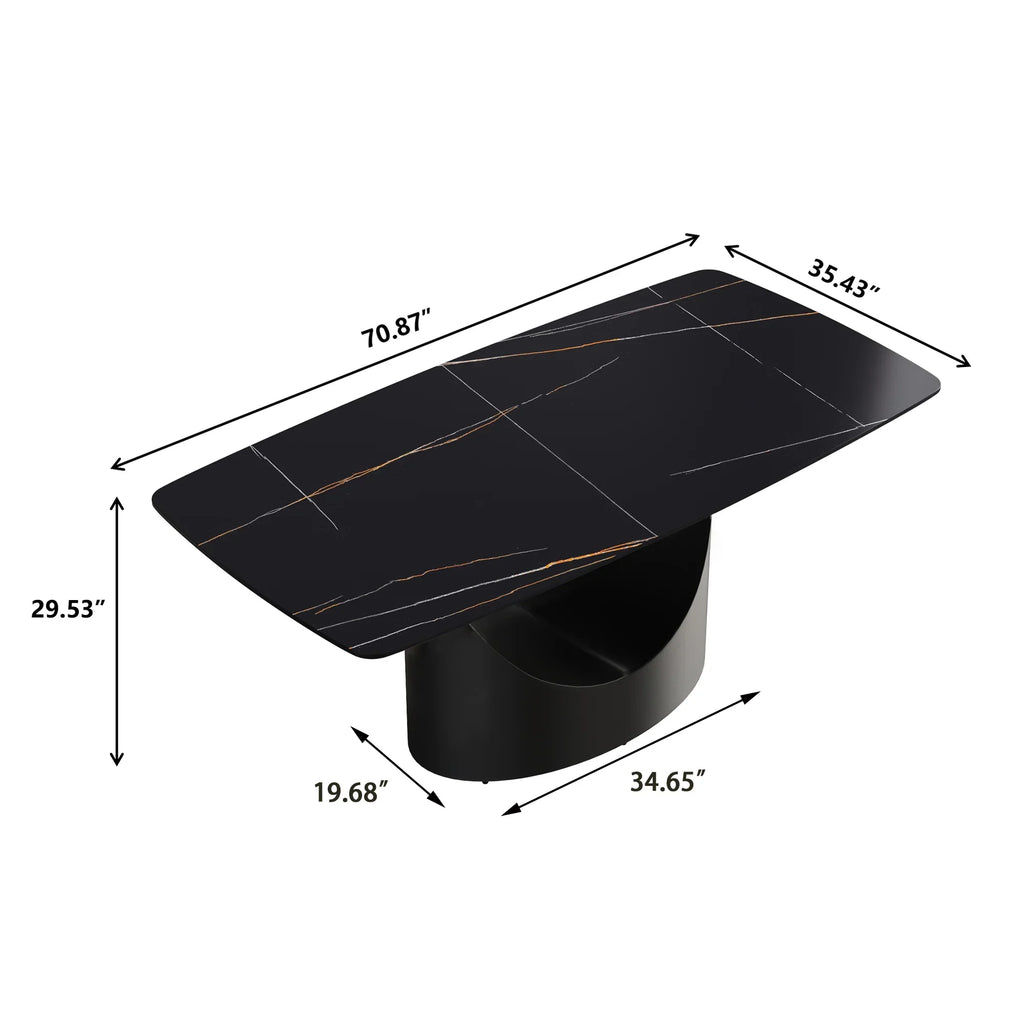 Marbella Sintered Stone Dining Table | 71" Matte Black Rectangular With Curved Edge