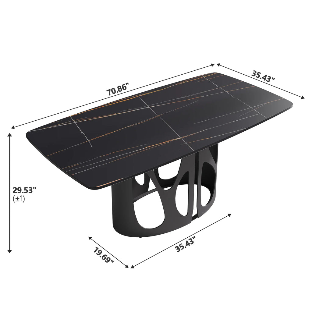 Marbella Sintered Stone Dining Table | 71" Matte Black Rectangular With Curved Edge